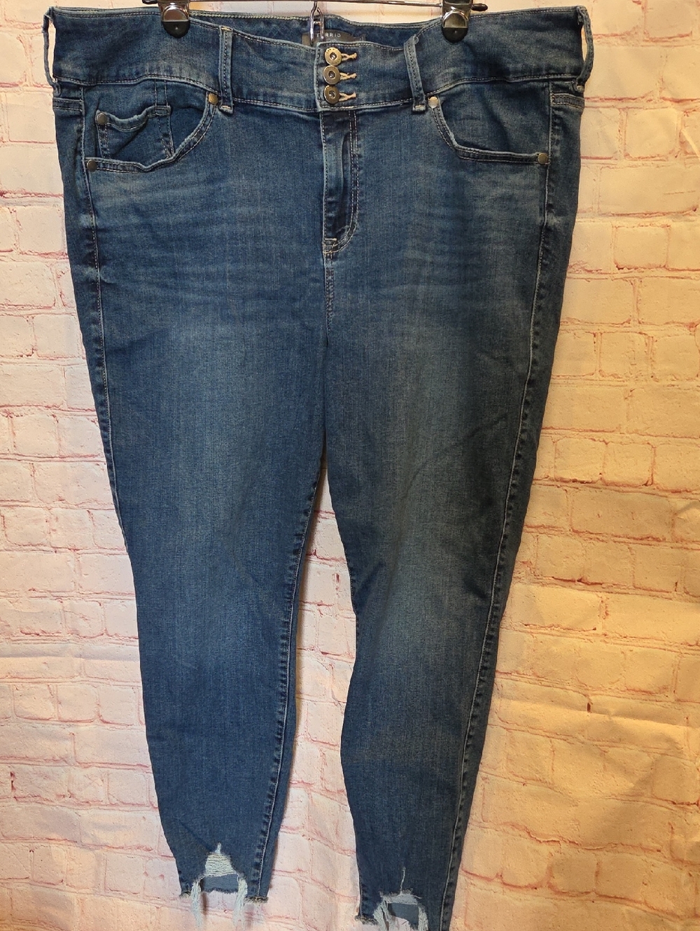 torrid Blue High-Rise Distressed Ankle Skinny Jeans